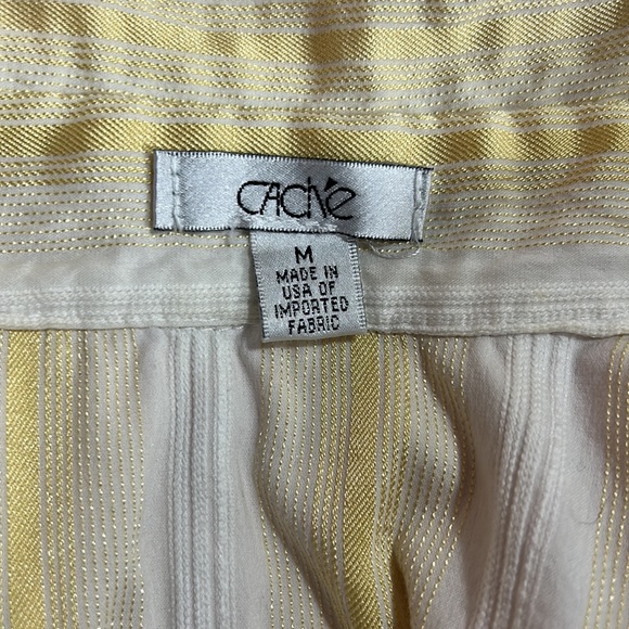 ✨Vintage 1990's Cache Striped White Yelllow/Gold Zipper Long Sleeve Blouse ✨ M - Picture 8 of 9